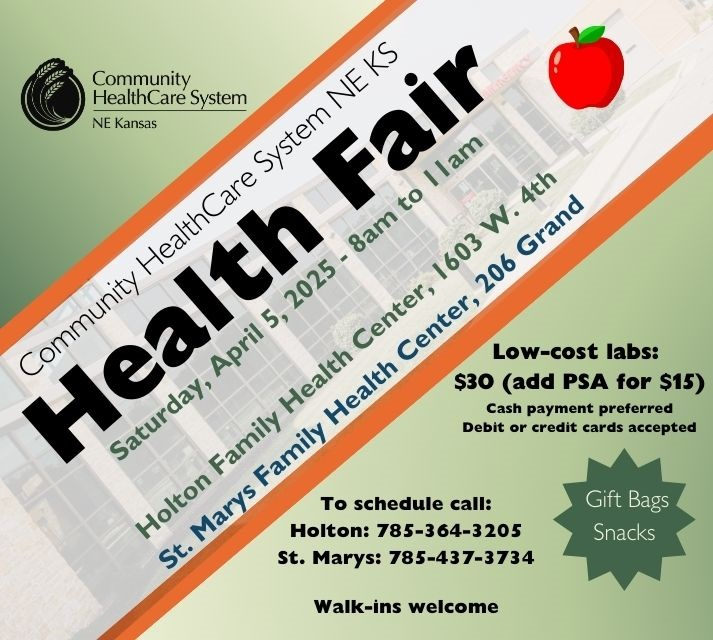 CHCS to hold Health Fairs April 5 in Holton, St. Marys